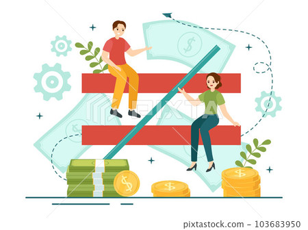 Gender Equality Vector Illustration with Men and Women Character on the Scales Showing Equal Balance and Same Opportunities in Hand Drawn Templates 103683950