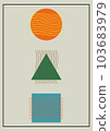 Set of minimal geometric design posters with primitive shapes hipster style. 103683979