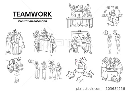 Hand Drawn Business people and teamwork in the workplace in flat style illustration for business ideas 103684236