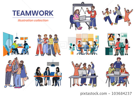 Hand Drawn Business people and teamwork in the workplace in flat style illustration for business ideas 103684237