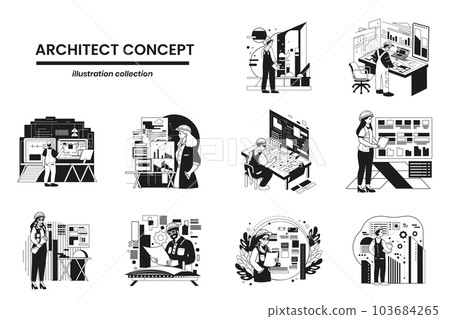 Hand Drawn Architects and Engineers collection in flat style illustration for business ideas Hand Drawn Architects and Engineers collection in flat style illustration for business ideas 103684265