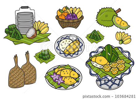 Hand Drawn Thai dessert collection in flat style illustration for business ideas Hand Drawn Thai dessert collection in flat style illustration for business ideas 103684281