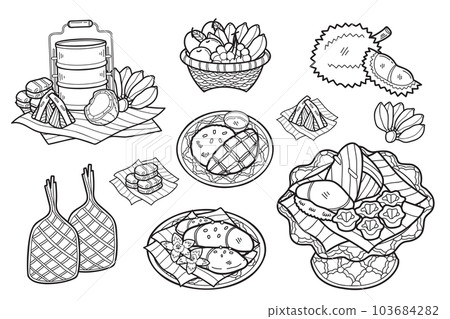 Hand Drawn Thai dessert collection in flat style illustration for business ideas Hand Drawn Thai dessert collection in flat style illustration for business ideas 103684282