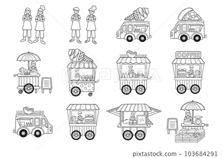Hand Drawn street food restaurant collection in flat style illustration for business ideas 103684291
