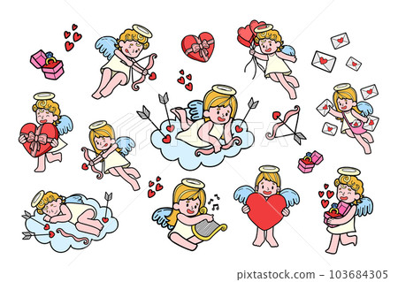 Hand Drawn Cupid collection in flat style illustration for business ideas Hand Drawn Cupid collection in flat style illustration for business ideas 103684305