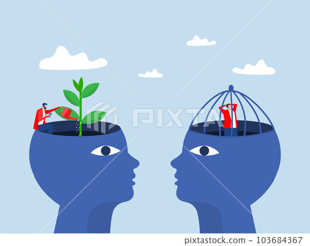 Big head human think growth mindset different fixed mindset concept vector Big head human think growth mindset different fixed mindset concept vector 103684367