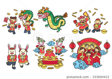 Hand Drawn Chinese children and family collection in flat style illustration for business ideas 103684422