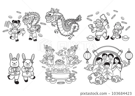 Hand Drawn Chinese children and family collection in flat style illustration for business ideas 103684423