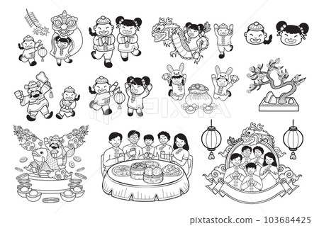 Hand Drawn Chinese children and family collection in flat style illustration for business ideas 103684425
