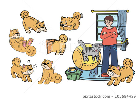 Hand Drawn Shiba Inu dog and family collection in flat style illustration for business ideas Hand Drawn Shiba Inu dog and family collection in flat style illustration for business ideas 103684459