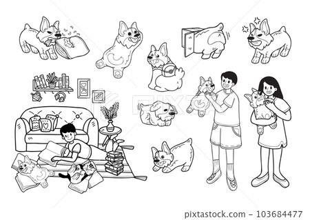 Hand Drawn dog and family collection in flat style illustration for business ideas 103684477