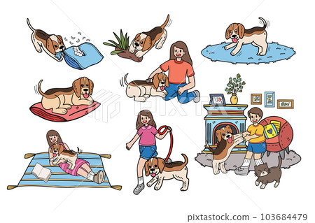 Hand Drawn beagle dog and family collection in flat style illustration for business ideas Hand Drawn beagle dog and family collection in flat style illustration for business ideas 103684479