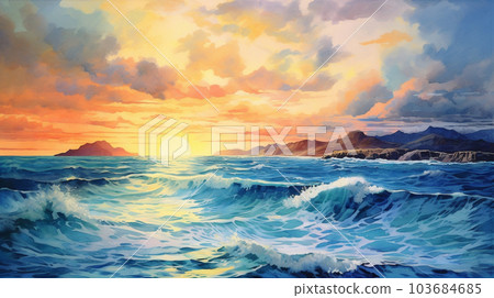 夏天海和天空水彩 夏天海和天空水彩 103684685