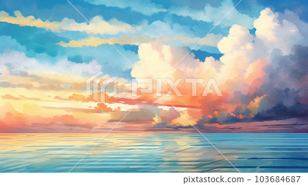 夏天海和天空水彩 夏天海和天空水彩 103684687