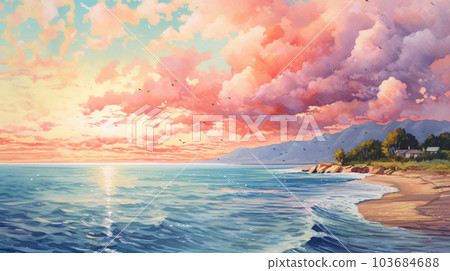 夏天海和天空水彩 103684688
