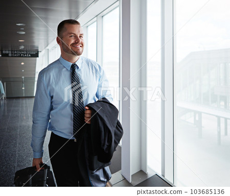 My job lets me see the world. an executive businessman walking through an airport during a business trip. My job lets me see the world. an executive businessman walking through an airport during a business trip. 103685136