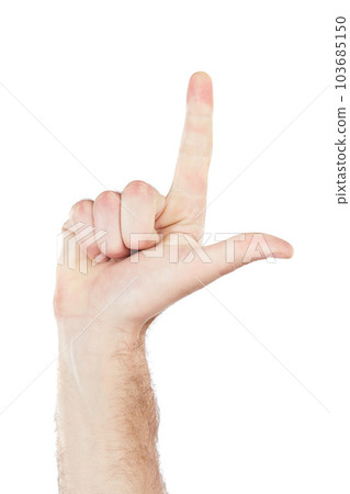 Teacher, hand or counting fingers in mathematic solution, problem solving or education addition on isolated white background. Zoom, model or man gesture in countdown, timer or emoji on studio mockup 103685150
