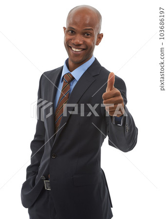 Good job. An african american businessman giving a thumbs up while isolated on. Good job. An african american businessman giving a thumbs up while isolated on. 103686197