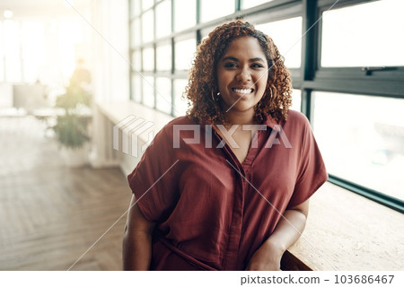 Confidence, portrait and happy woman at office window, creative startup and business project for female entrepreneur. Leadership, creativity and focus, businesswoman boss in workplace with happiness. Confidence, portrait and happy woman at office window, creative startup and business project for female entrepreneur. Leadership, creativity and focus, businesswoman boss in workplace with happiness. 103686467
