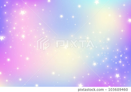 Pink unicorn sky with stars. Cute purple pastel background. Fantasy dreaming galaxy and magic wavy space with fairy light. Vector illustration 103689460