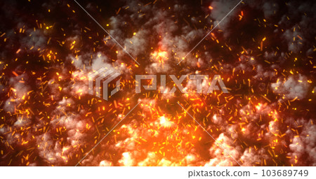 Abstract orange glowing smoke from campfire and flying bright sparks background 103689749
