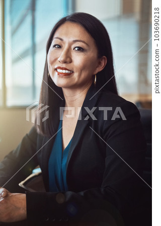 This business thing suits me. Cropped portrait of a mature businesswoman sitting in her office. 103690218