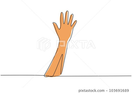 Single continuous line drawing hand count number five. Learn to count numbers. Concept of education for children. Nonverbal signs or symbols. Dynamic one line draw graphic design vector illustration 103691689