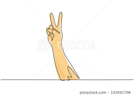 Hand Peace Sign Line Drawing