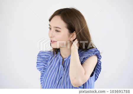 White background Female portrait with natural light 103691788