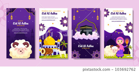 Happy Eid Al Adha Mubarak Social Media Stories Illustration Cartoon Hand Drawn Templates Background 103692762