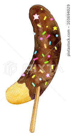Watercolor illustration chocolate banana street food 103694029