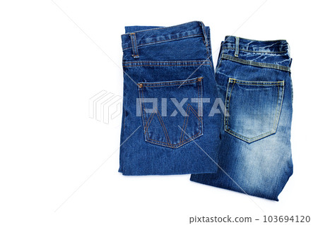 Blue jeans on white background. 103694120