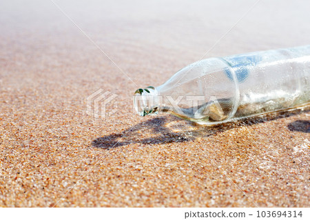 Glass bottle on the beach Glass bottle on the beach 103694314