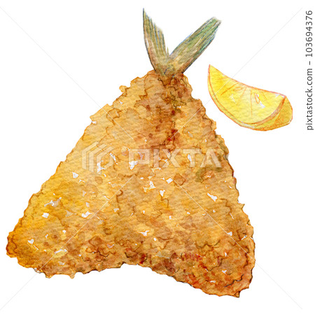 Watercolor illustration fried horse mackerel 103694376