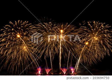 Real Fireworks display celebration, Colorful New Year Firework 103694750
