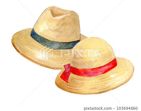 Watercolor illustration straw hat summer image 103694860