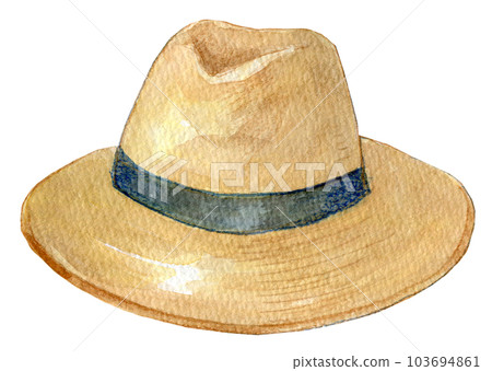 Watercolor illustration straw hat summer image 103694861