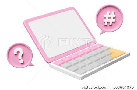 3D laptop computer with SEO, question mark, tag search icons isolated. online social, communication applications concept 3D laptop computer with SEO, question mark, tag search icons isolated. online social, communication applications concept 103694879