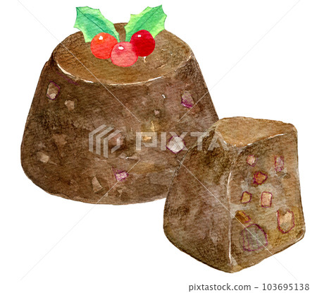 Watercolor illustration pudding British cuisine 103695138