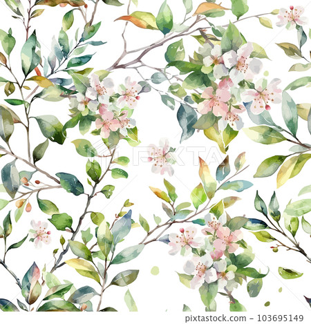 Romantic Elegance seamless flowers pattern with Watercolor cherry branch. Apple tree flowers. Vector illustration 103695149