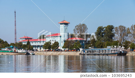 Giurgiu port view on a sunny day with administrative buildings Giurgiu port view on a sunny day with administrative buildings 103695243