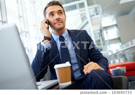 Man, phone call or business travel in airport, hotel lobby or office building on networking, communication or mobile. Mature ceo, manager or corporate worker technology for b2b collaboration commute Man, phone call or business travel in airport, hotel lobby or office building on networking, communication or mobile. Mature ceo, manager or corporate worker technology for b2b collaboration commute 103695733