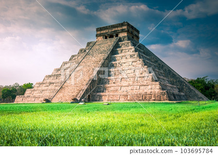 Chichen Itza, Mexico - Kukulcan, famous pyramid El Castillo. Maya civilization ruins. Chichen Itza, Mexico - Kukulcan, famous pyramid El Castillo. Maya civilization ruins. 103695784