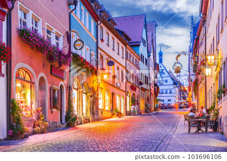 Rothenburg ob der Tauber, Germany. Schimedgasse street and Marktplatz, Romantic Road. 103696106