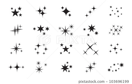 Sparkles stars. Shiny magic Christmas starburst effect, twinkle sparkle star silhouettes. Abstract asterisk glitter groups, tattoo design vector set Sparkles stars. Shiny magic Christmas starburst effect, twinkle sparkle star silhouettes. Abstract asterisk glitter groups, tattoo design vector set 103696199