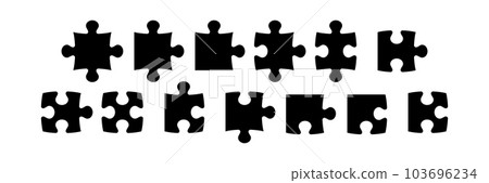 Puzzle pieces. Jigsaw template elements, puzzles shapes blank silhouettes. Logic kid game, jigsaw vector isolated set Puzzle pieces. Jigsaw template elements, puzzles shapes blank silhouettes. Logic kid game, jigsaw vector isolated set 103696234