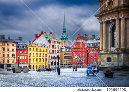 Stockholm, Sweden. Glama Stan downtown, Riddarholmen Square. Stockholm, Sweden. Glama Stan downtown, Riddarholmen Square. 103696298