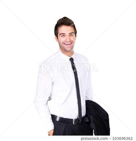 Confident businessman. Studio portrait of a handsome man in a suit isolated on white. 103696362