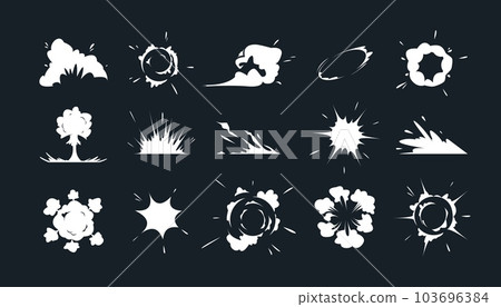 Comic energy explosion. Explosive speed smoke, cartoon cloudy explose effect, exploding outbreak, fire fume energy cloud, dynamite burst. Vector illustration Comic energy explosion. Explosive speed smoke, cartoon cloudy explose effect, exploding outbreak, fire fume energy cloud, dynamite burst. Vector illustration 103696384