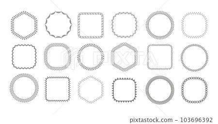 Sew stitch frame. Embroidery sewing seam frames, thread stiches borders, sewed machine seams shapes, ornamental napkin. Vector set 103696392